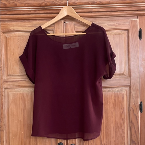 Sara Duke Tops - Women's Sheer Short-Sleeve Blouse in Burgundy